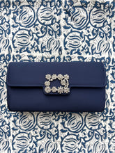 Load image into Gallery viewer, Navy Evening Rhinestone Buckle Clutch