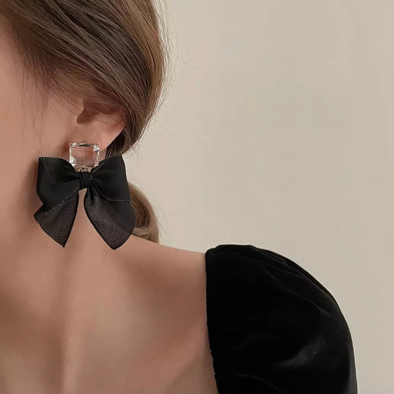 Crystal Black Bow Earrings