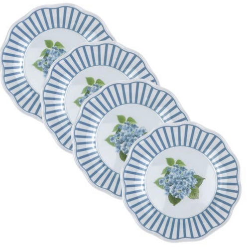 Scalloped Blue Hydrangea Salad Melamine Plates (Set of 4)