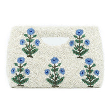 Load image into Gallery viewer, Blue Peony Beaded Clutch (Made to order - ships in 3 weeks)