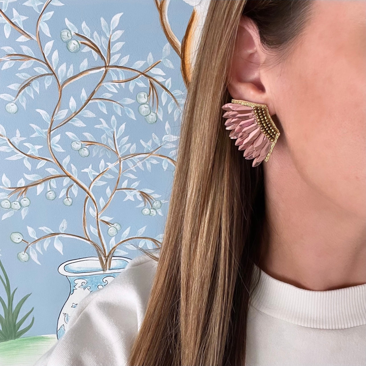 Metallic Blush Wing Earrings