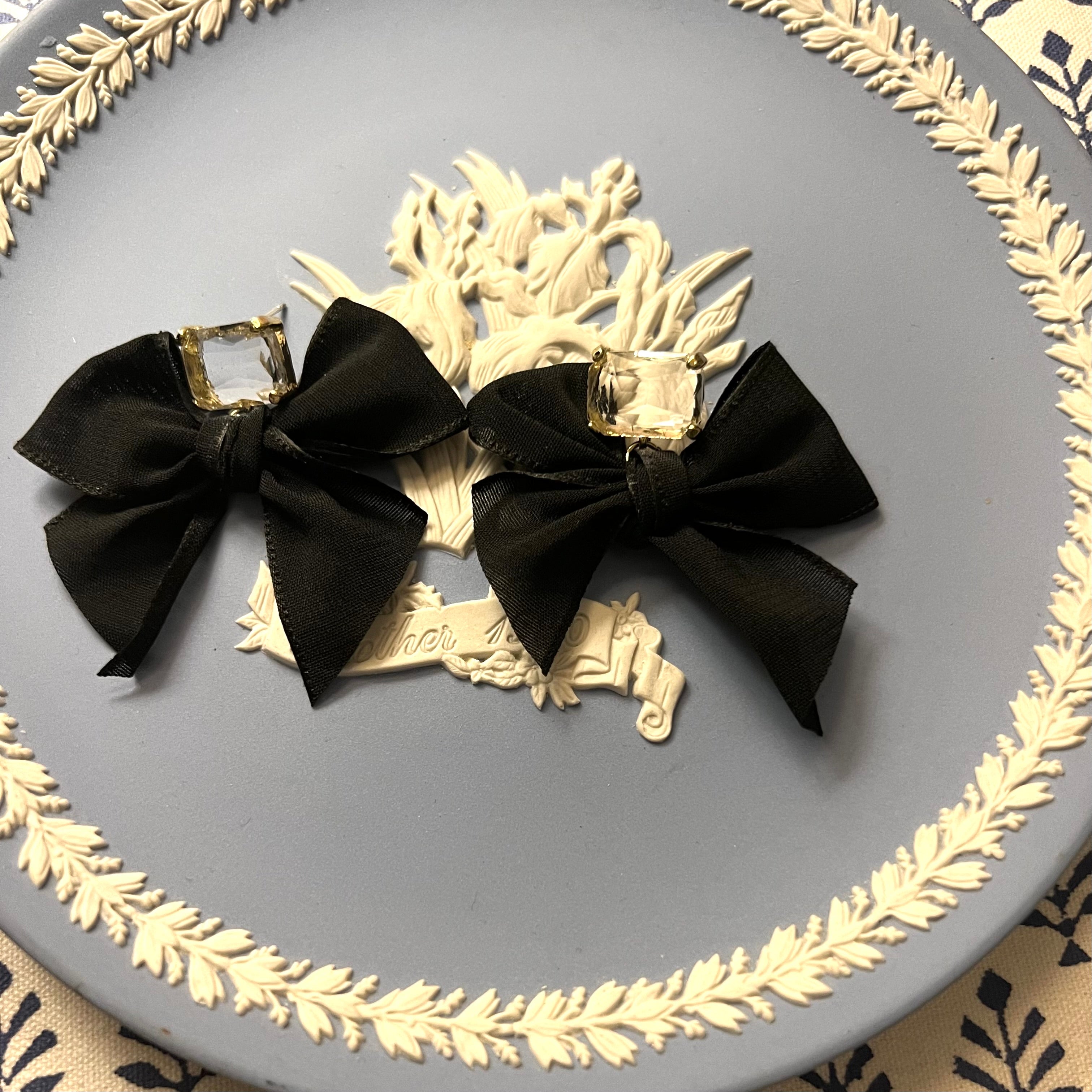 Crystal Black Bow Earrings