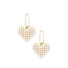 Load image into Gallery viewer, Paper Clip Pearl Heart Drop Earrings