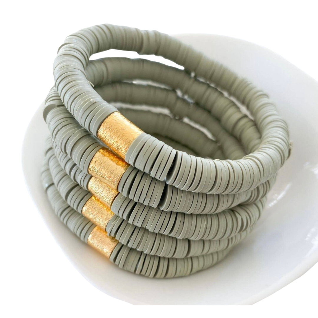 Light Sage Heishi Barrel Bracelet (Sold Individually)