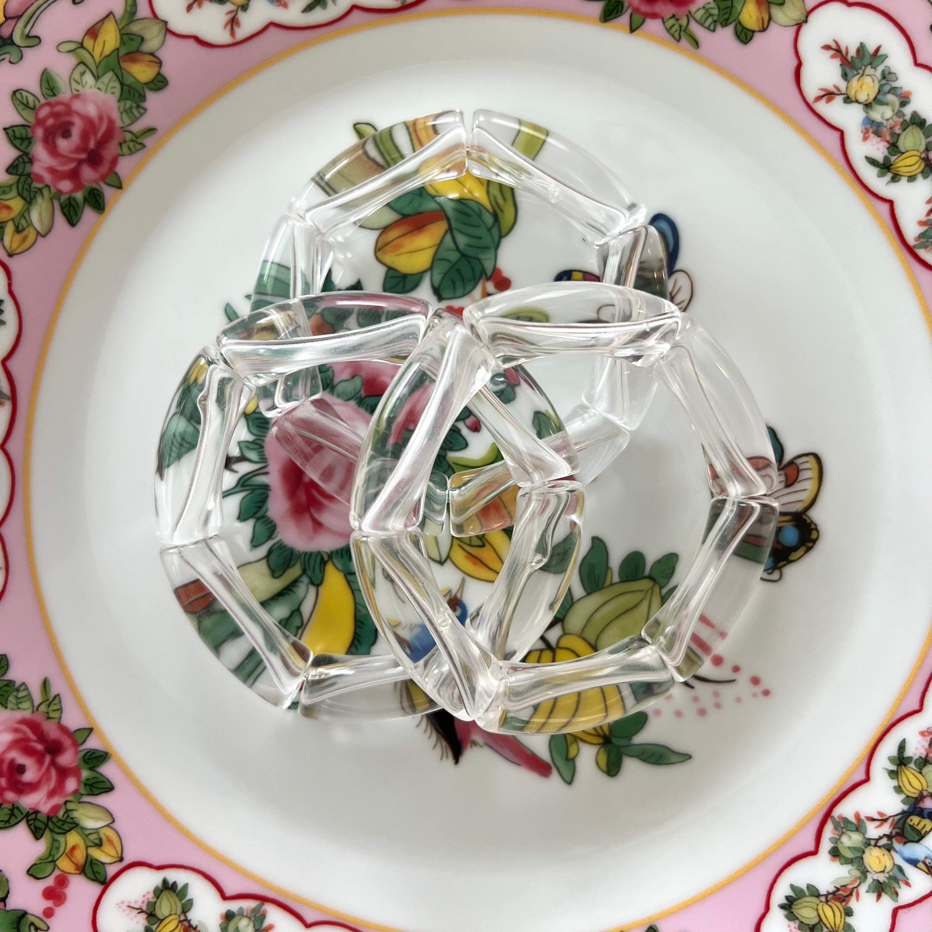 Bamboo Clear Chunky Tube Bracelets (Set of 3)