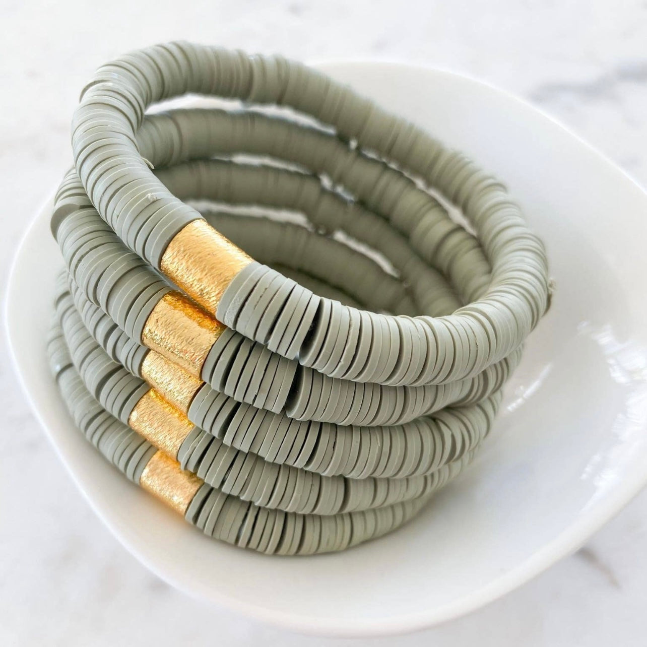 Light Sage Heishi Barrel Bracelet (Sold Individually)