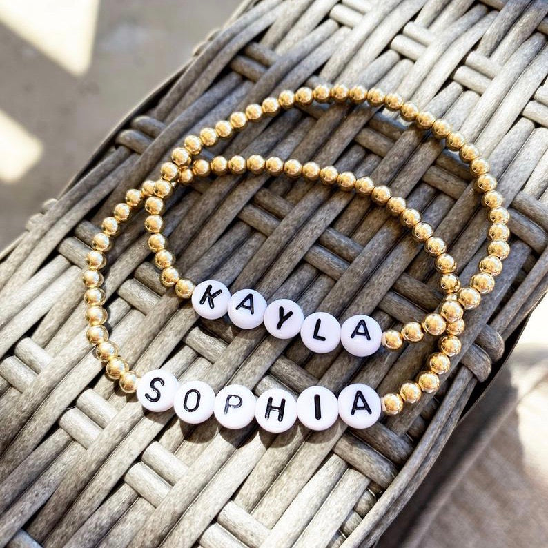 Gold Bracelet with Personalized Black Letter Beads – Sea Marie Designs