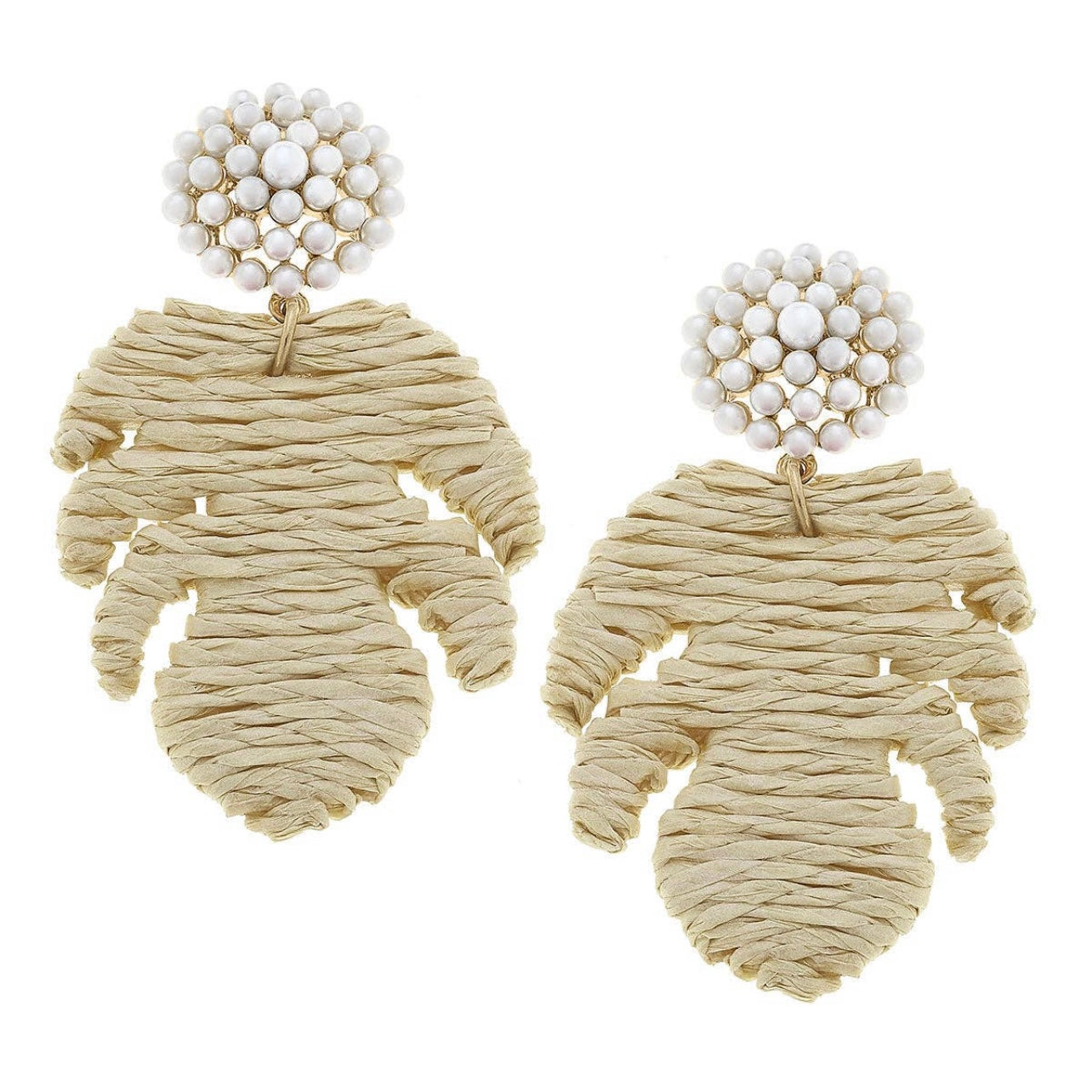 Pearl Burst Raffia Leaf Earrings