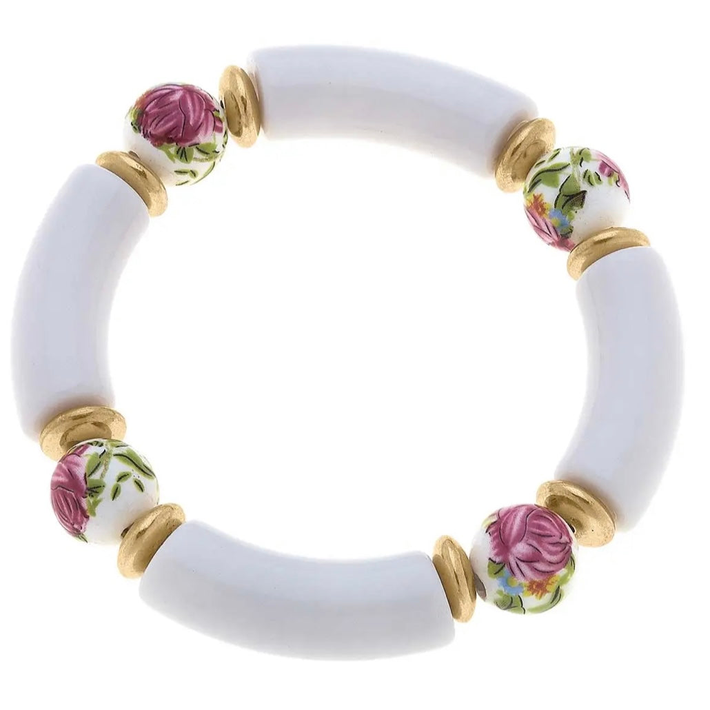 Lelani Porcelain Rose Bead Resin Disc Bracelet