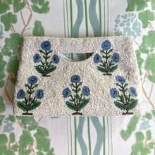 Load image into Gallery viewer, Blue Peony Beaded Clutch (Made to order - ships in 3 weeks)