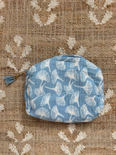 Load image into Gallery viewer, Cotton Block Print Cosmetics Bags - Light Blue Gingko (Set of 3)