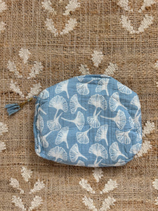 Cotton Block Print Cosmetics Bags - Light Blue Gingko (Set of 3)