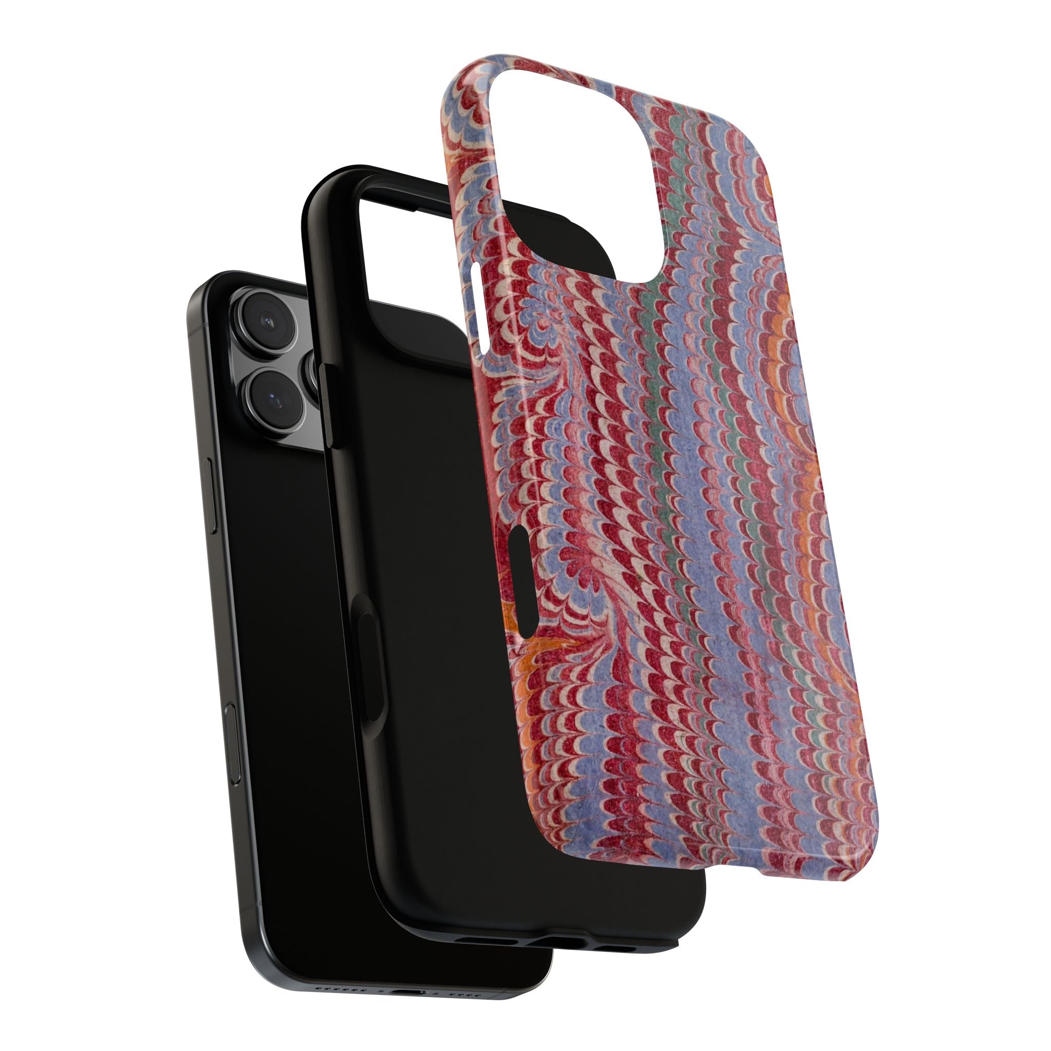 Burgundy and Blue Italian Vintage Marbled, Dual Layer Phone Case