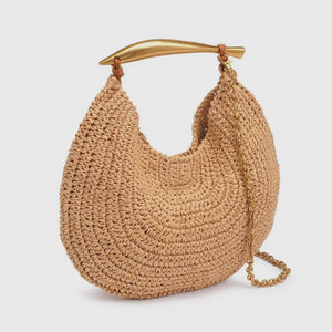 Raffia Brass Handle Clutch