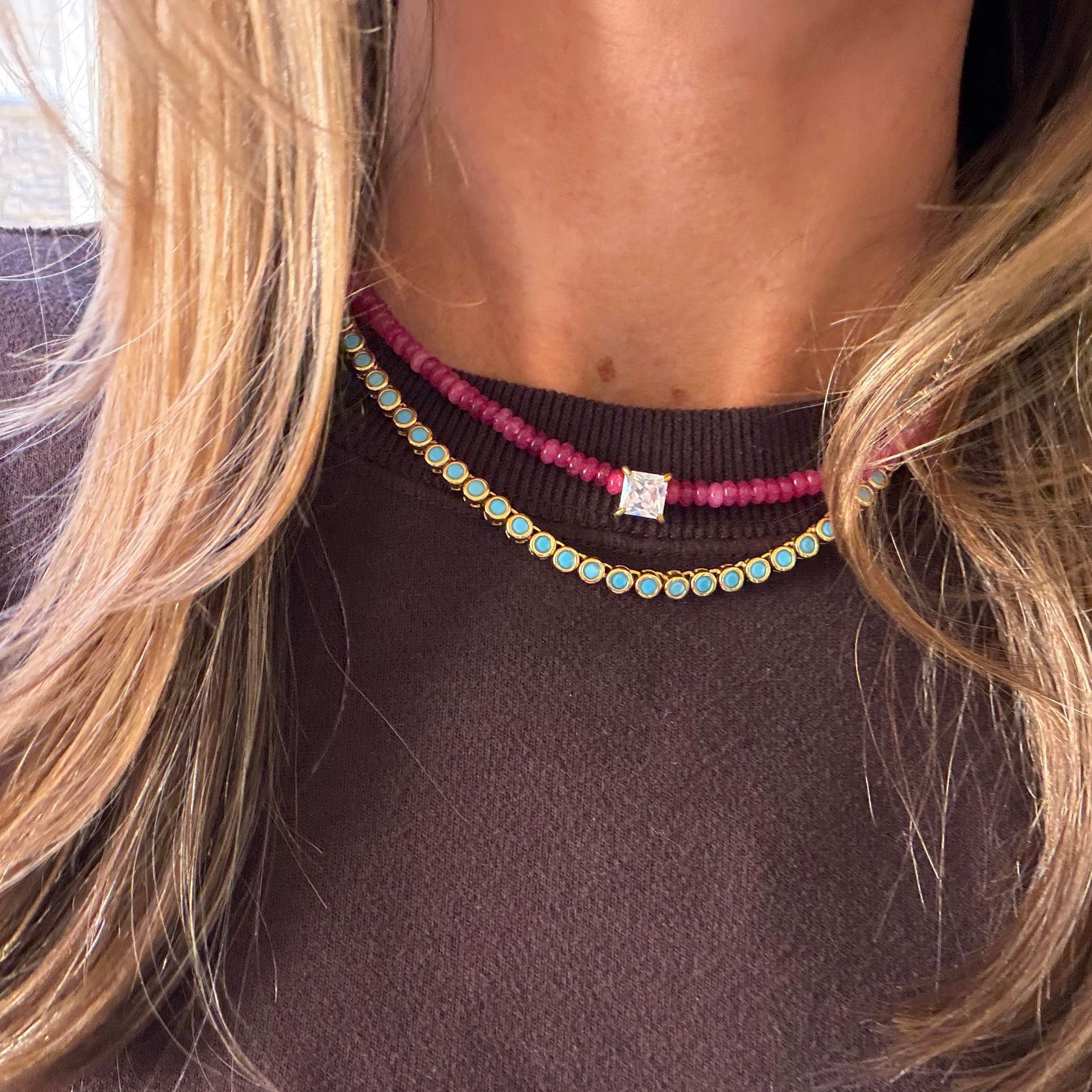 Raspberry Chalcedony Stone Beaded Necklace