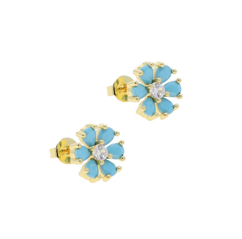 Turquoise Stone Flower Studs