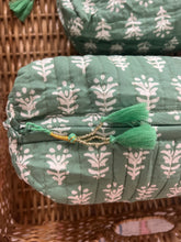 Load image into Gallery viewer, Block Print Cosmetic Bags - Green Vine (Set of 3)