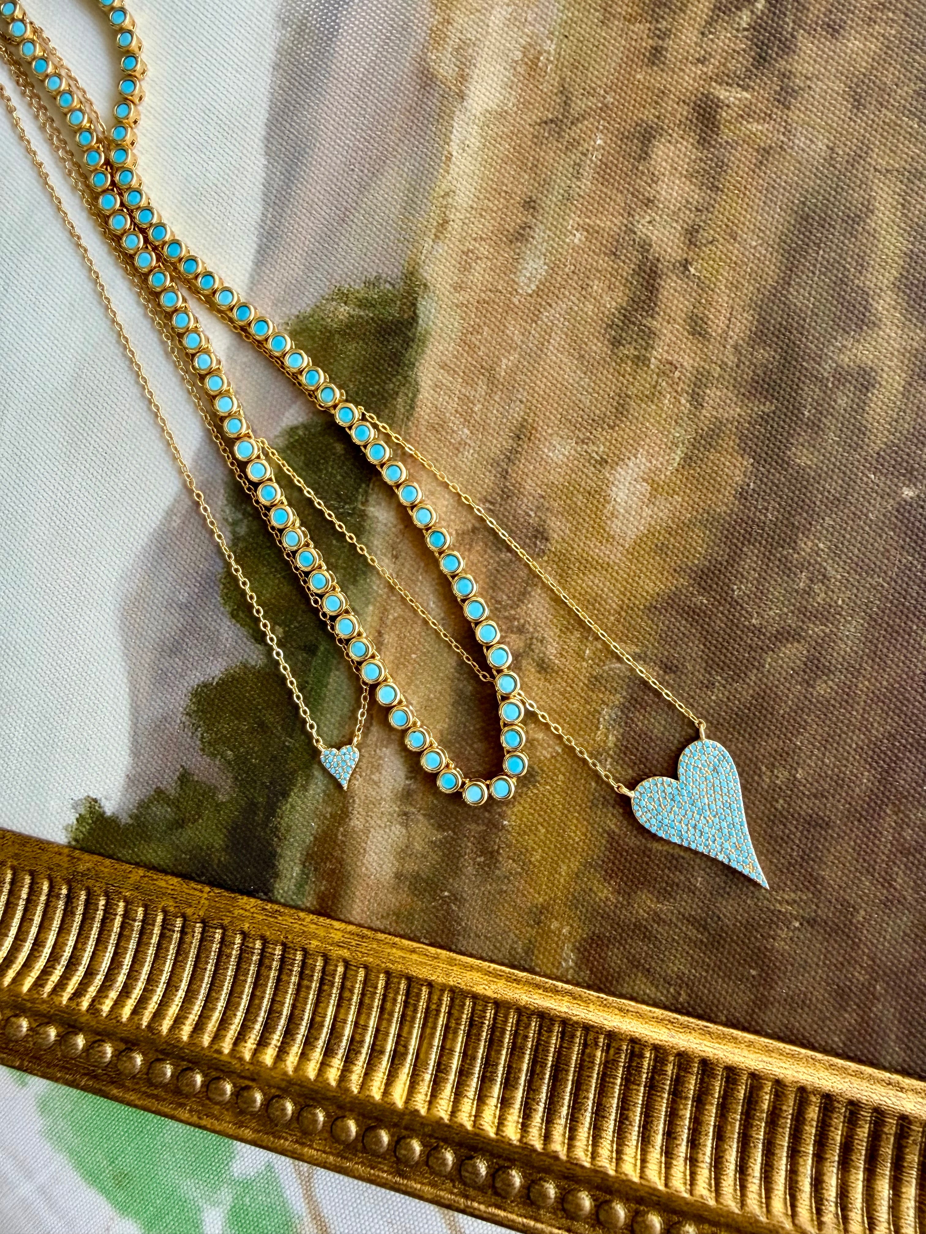 Gold Turquoise Bezel Tennis Necklace (Next Restock: Mid May)