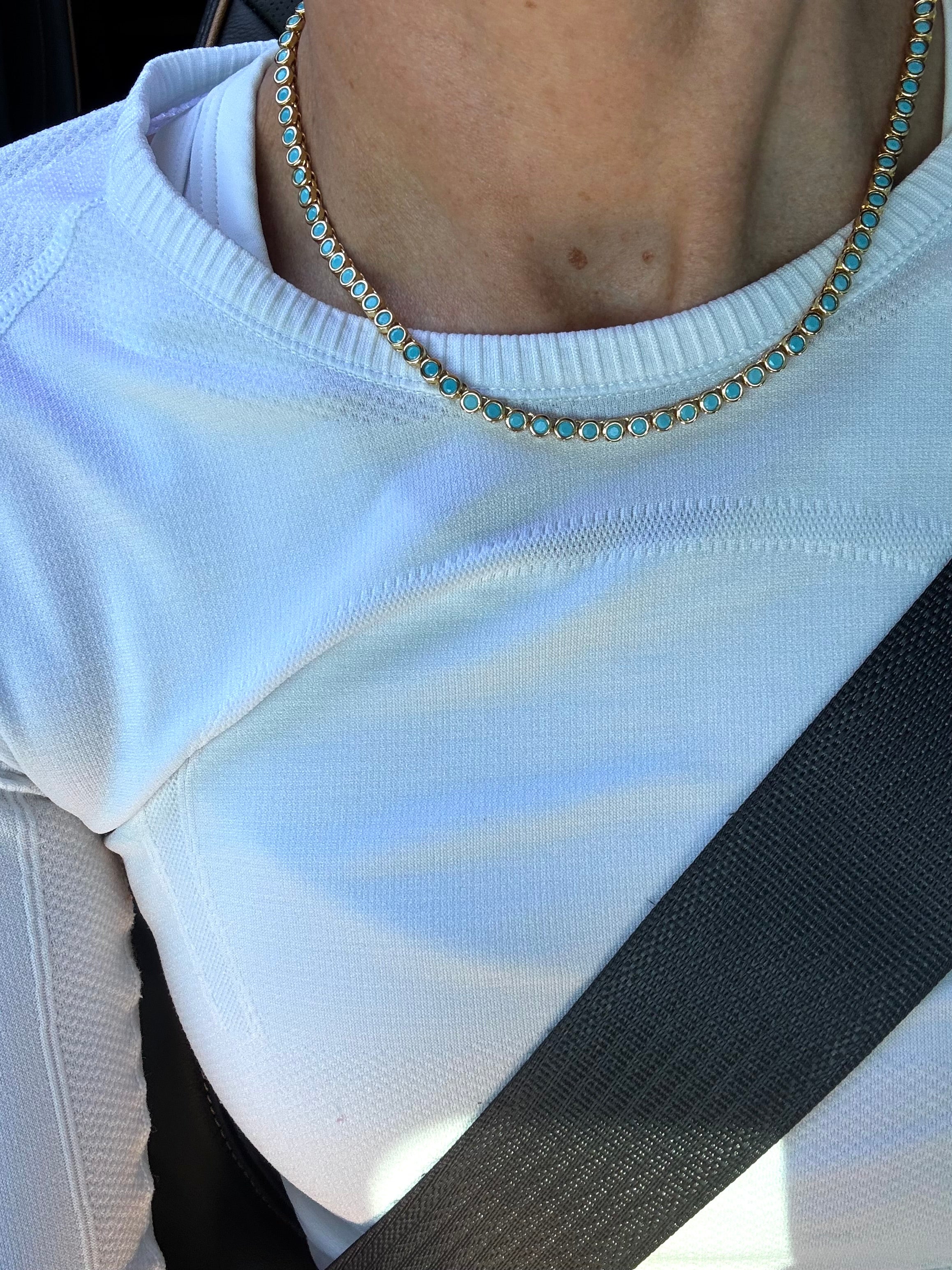 Gold Turquoise Bezel Tennis Necklace