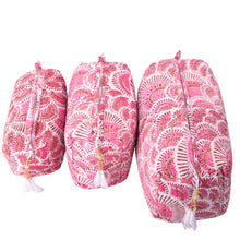 Load image into Gallery viewer, Aditi Rose Block Print Cosmetic Cases (Set of 3)