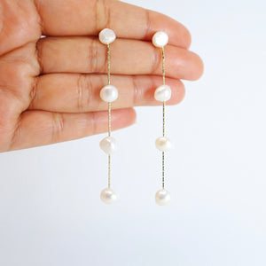 Gold 4 Pearl Thread Drop Earrings