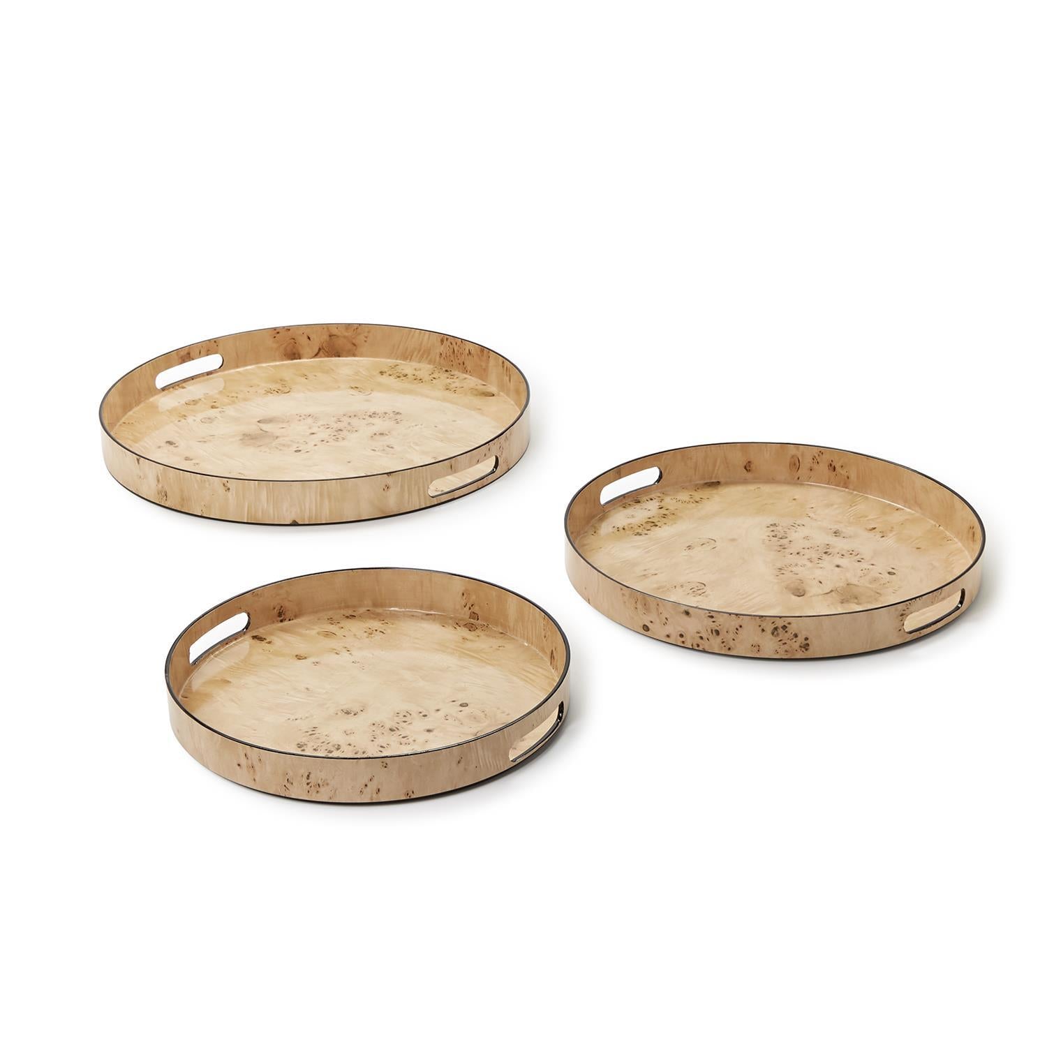 Burled Wood Round Trays (SET OF 3)