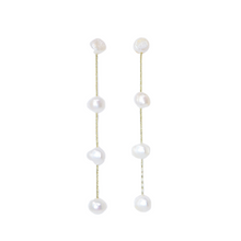 Load image into Gallery viewer, Gold 4 Pearl Thread Drop Earrings