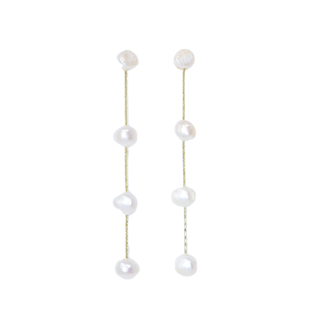Gold 4 Pearl Thread Drop Earrings
