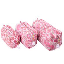 Load image into Gallery viewer, Aditi Rose Block Print Cosmetic Cases (Set of 3)