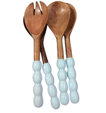 Bobbin Wood Salad Servers - Light Blue