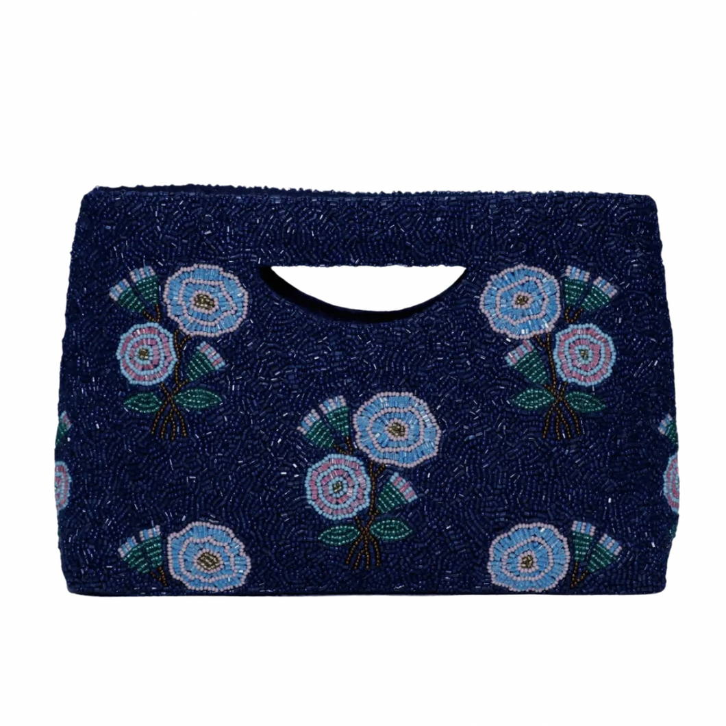 Navy beaded clutch bag on sale