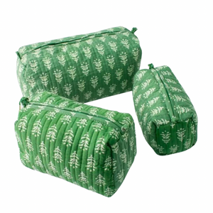 Block Print Cosmetic Bags - Green Vine (Set of 3)
