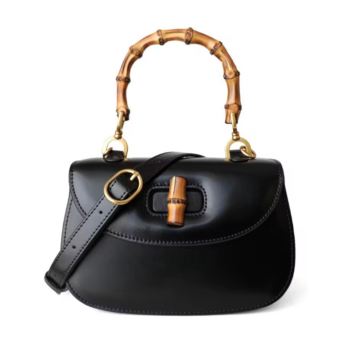 Bamboo handle2way bag／mesh black leather Jil Sander - Black Leather Bamboo Handle Small Bucket Bag