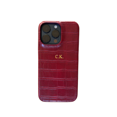 Personalized Gold Embossed Croc Iphone Case (Burgundy)