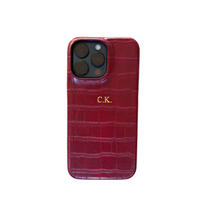 Personalized Gold Embossed Croc Iphone Case (Burgundy)