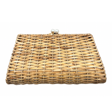 Load image into Gallery viewer, Rattan Pearl Clasp Clutch (Blue Dot Liner)