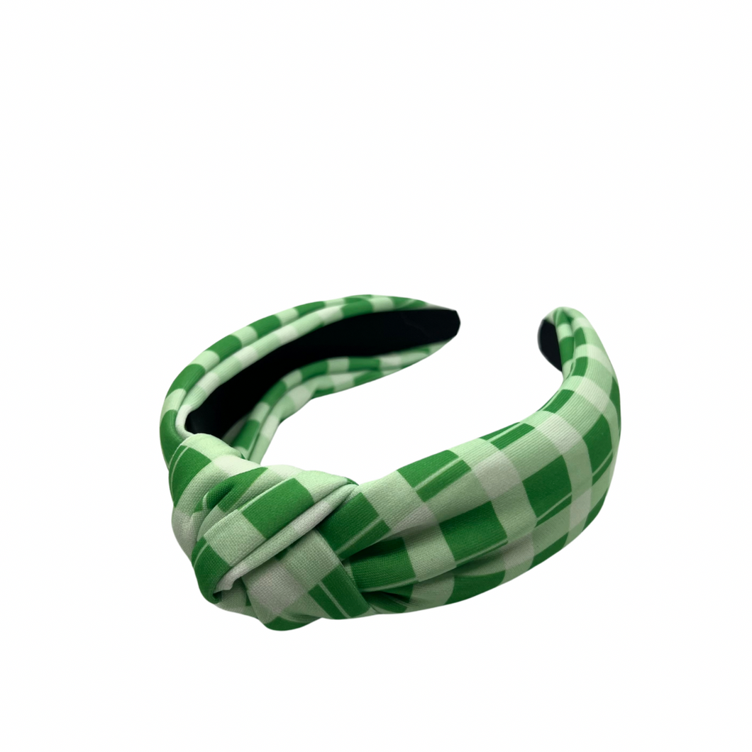 Green Gingham Topknot Headband