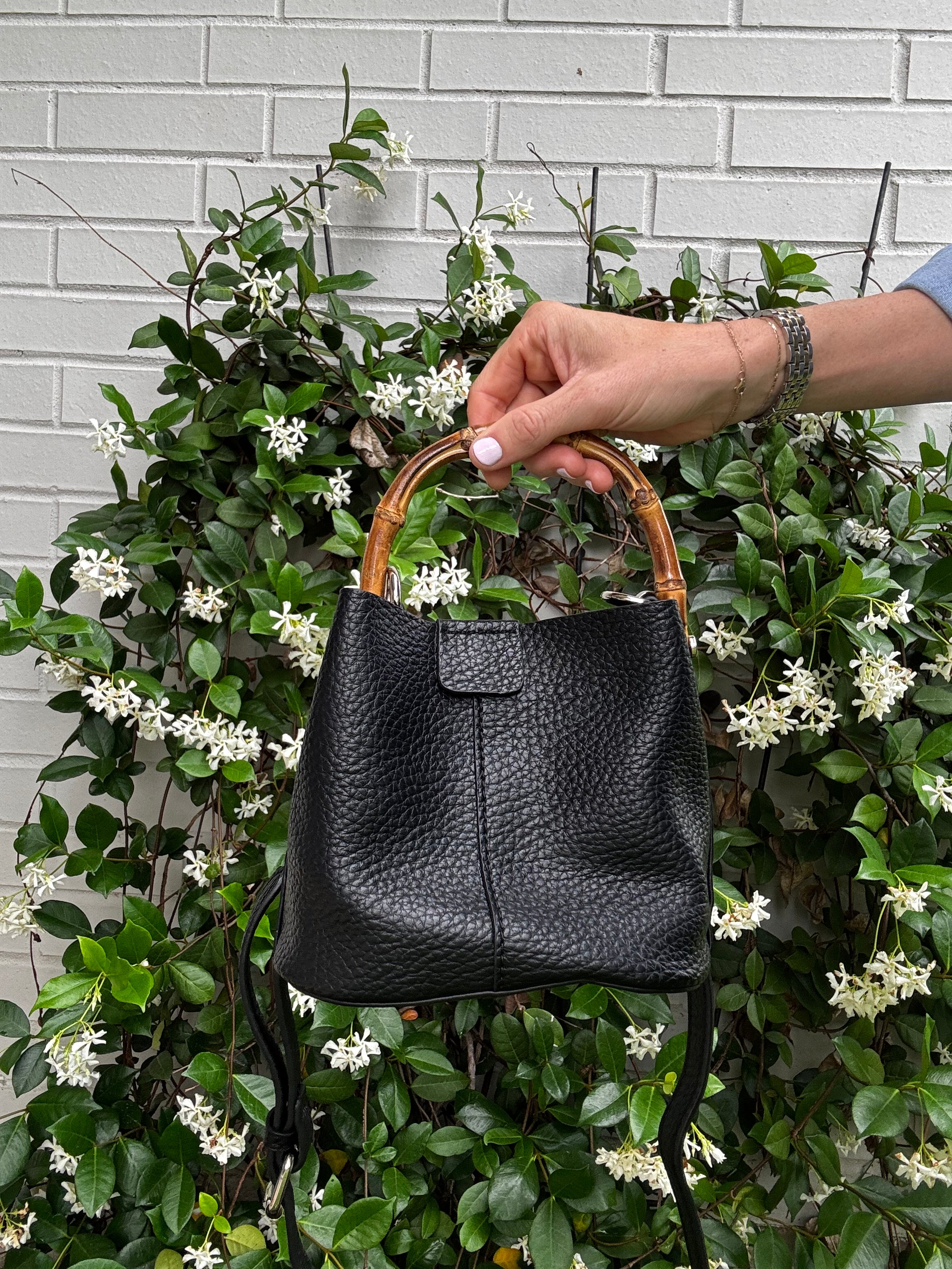 Sutton Petite Bamboo Bucket/Crossbody - Black