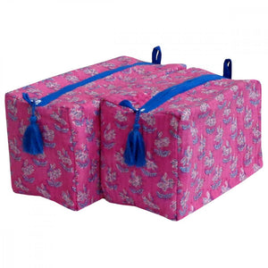 Raspberry Kurta Cotton Quilted Cosmetic Bag (Set of 2)