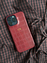 Load image into Gallery viewer, Personalized Gold Embossed Croc Iphone Case (Burgundy)
