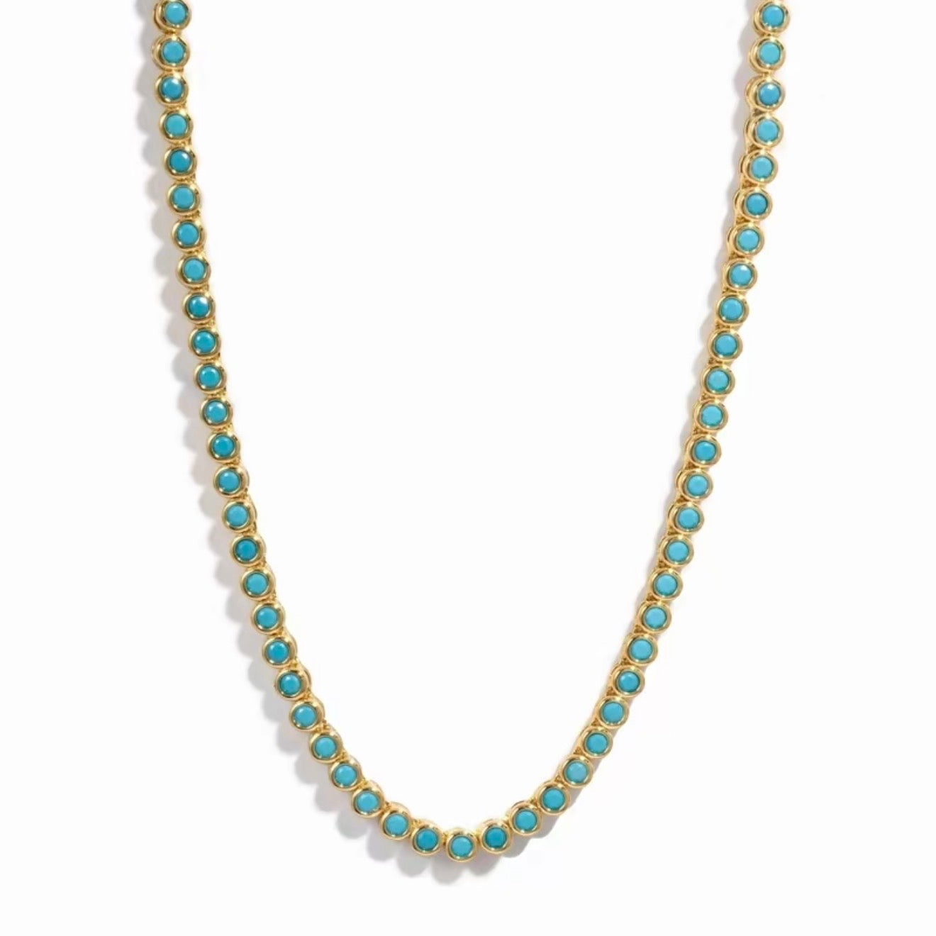 Gold Turquoise Bezel Tennis Necklace