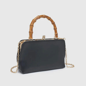 Black Tillie Bamboo Handle Clutch Bag