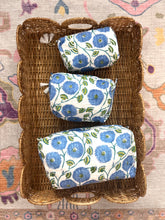 Load image into Gallery viewer, Cotton Block Print Cosmetic Bags - Blue Poppy (Set of 3)