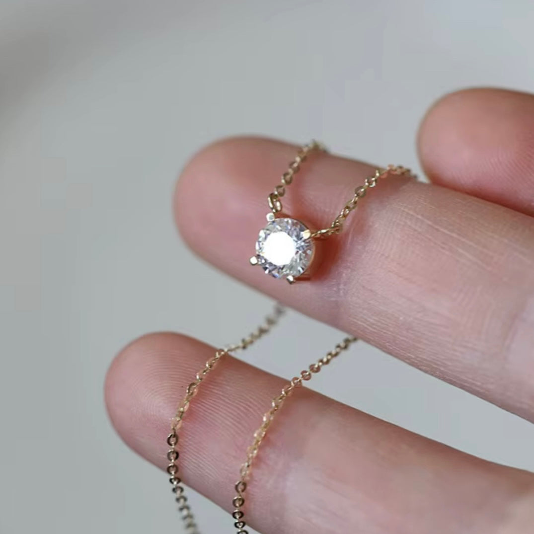 Gold Round Solitaire Necklace