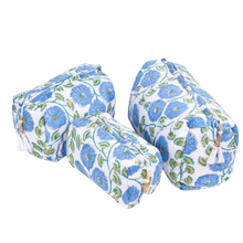 Load image into Gallery viewer, Cotton Block Print Cosmetic Bags - Blue Poppy (Set of 3)