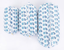 Load image into Gallery viewer, Cotton Block Print Cosmetics Bags - Blues Dabu (Set of 3)