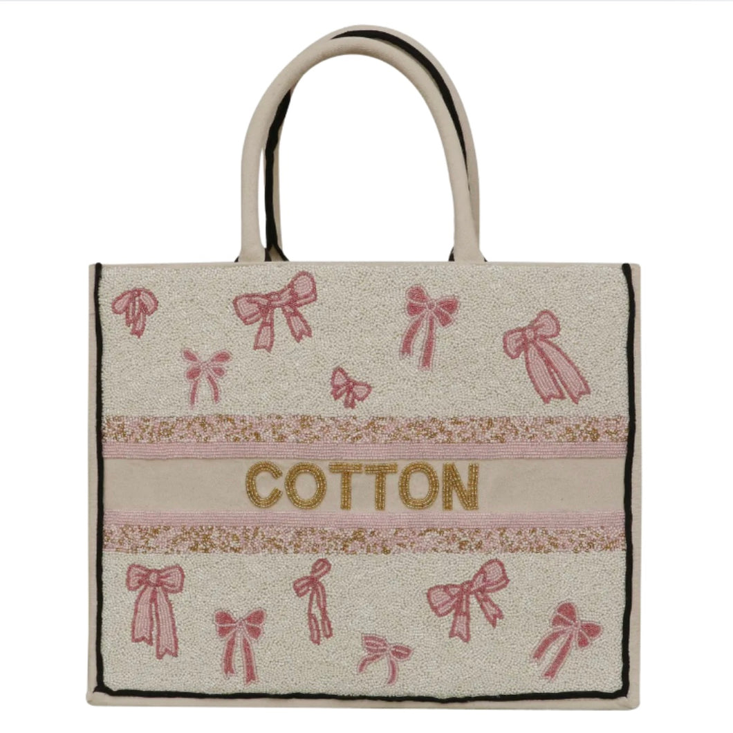 Pink Coquette Personalized Beaded Large Tote (Made to Order)