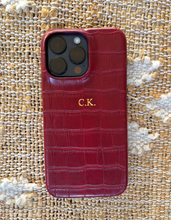 Load image into Gallery viewer, Personalized Gold Embossed Croc Iphone Case (Burgundy)