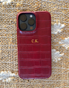 Personalized Gold Embossed Croc Iphone Case (Burgundy)