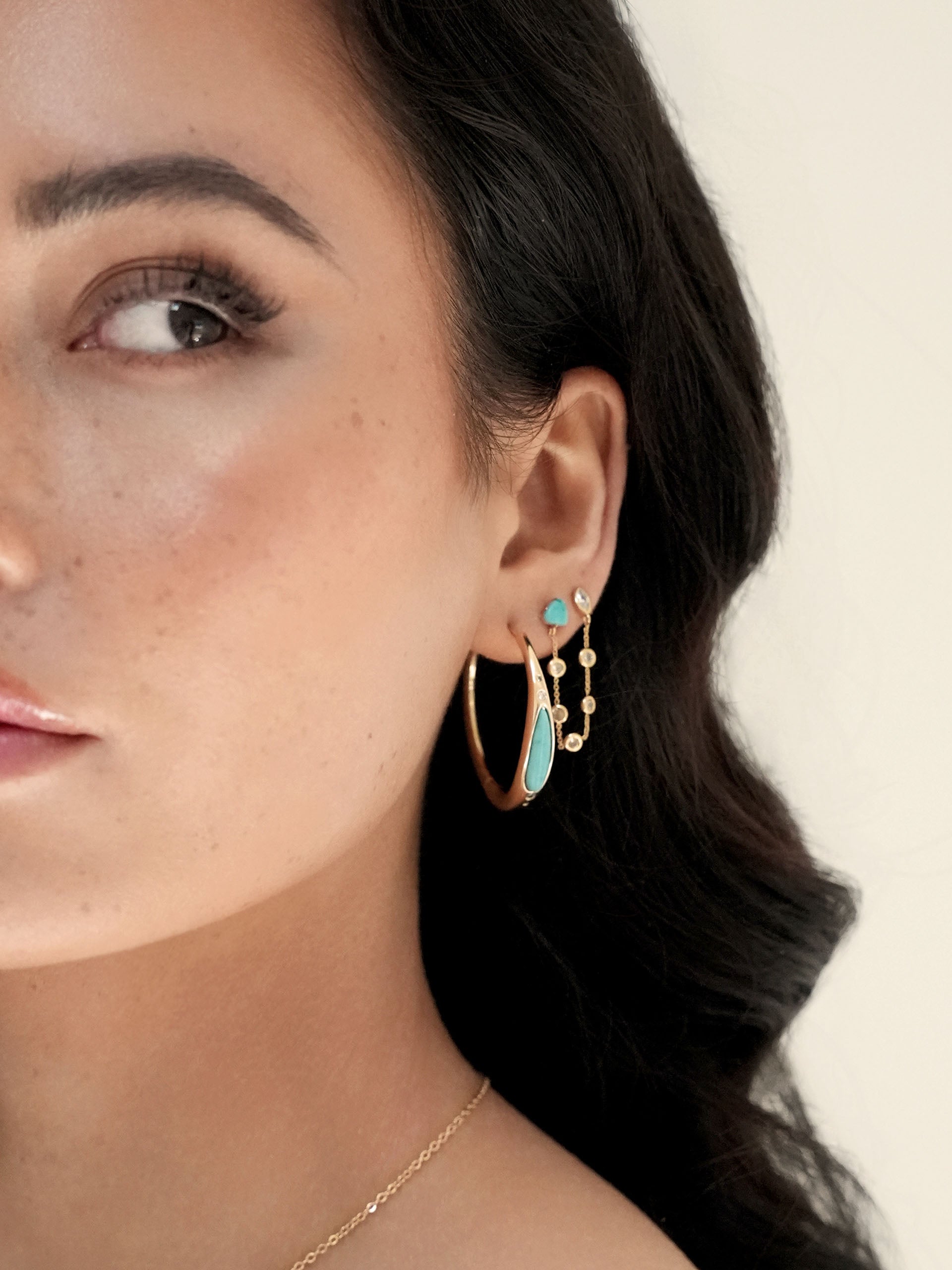 Double Piercing Turquoise Earrings
